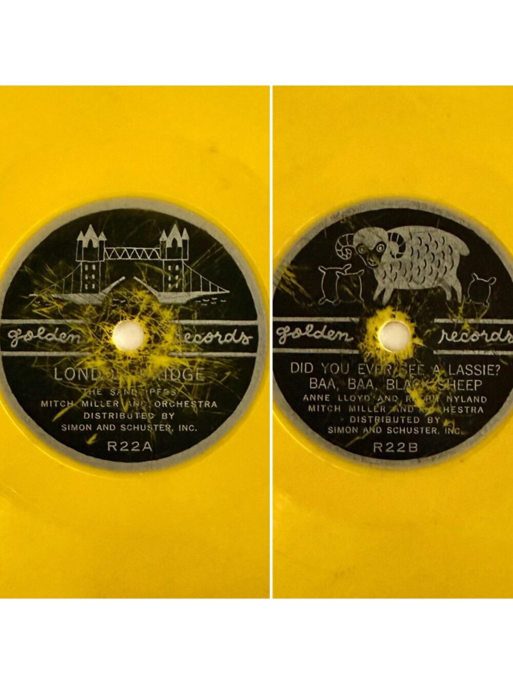 Vintage Golden Records Yellow London Bridge Baa Baa Black Sheep 6in Likely 78RPM - Picture 4 of 11